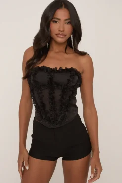 Rebellious Fashion Black Semi Sheer Ruffle Corset Top - Aniyah