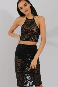 Rebellious Fashion Black Sequin Co-ord - Rihanna