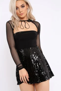 Rebellious Fashion Black Sequin Disc Mini Skirt - Tristy