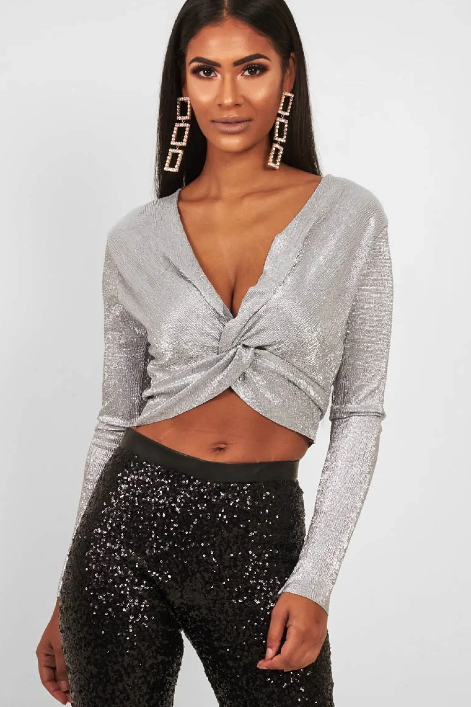 Rebellious Fashion Black Sequin Skinny Trousers - Indira