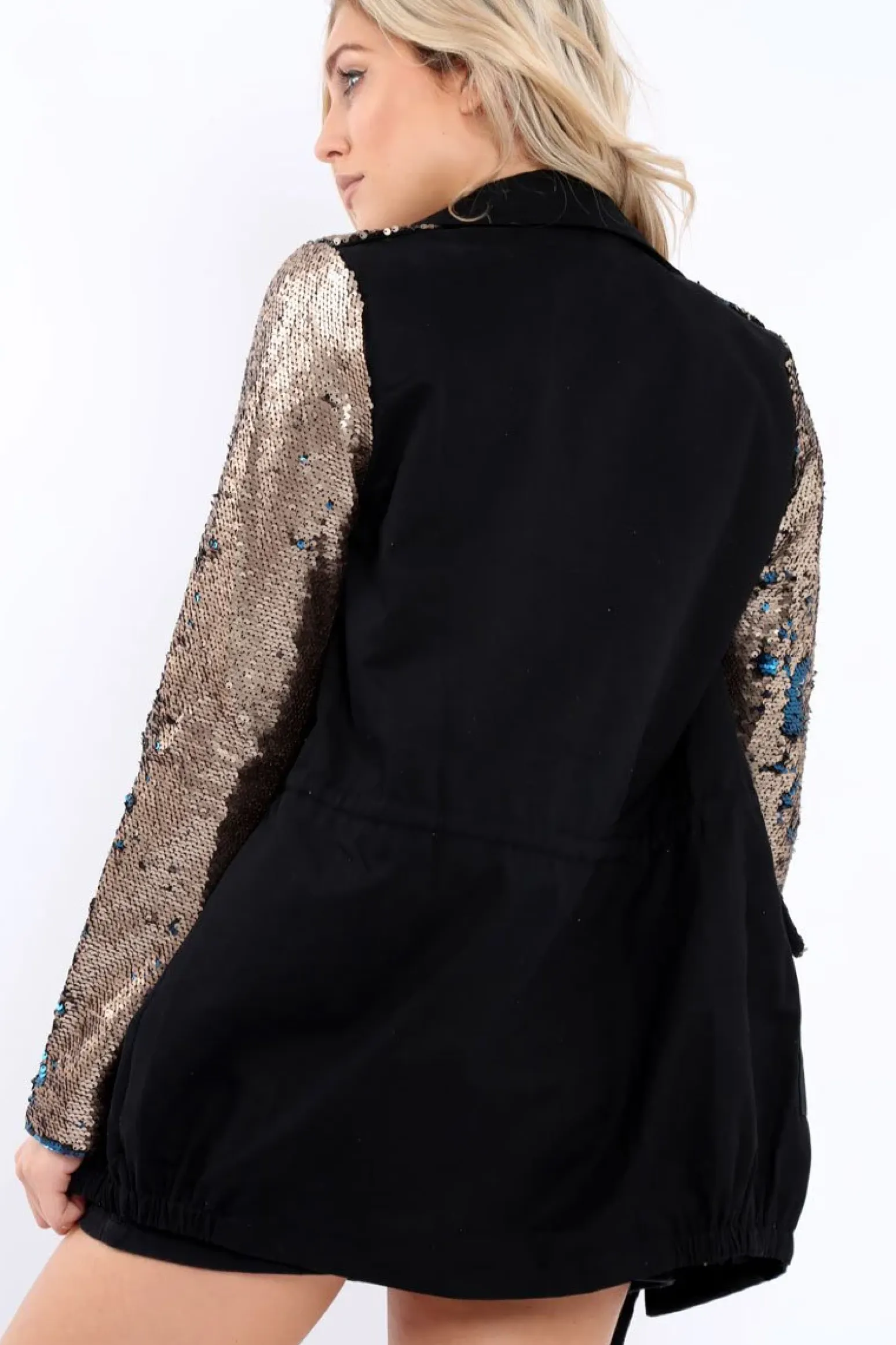 Rebellious Fashion Black Sequin Sleeves and Pockets Jacket - Dakota