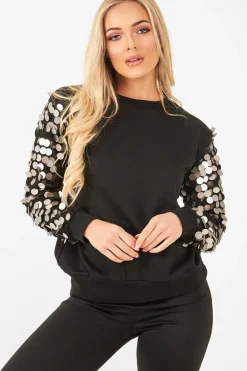 Rebellious Fashion Black Sequin Sleeve Sweatshirt - Tasmin