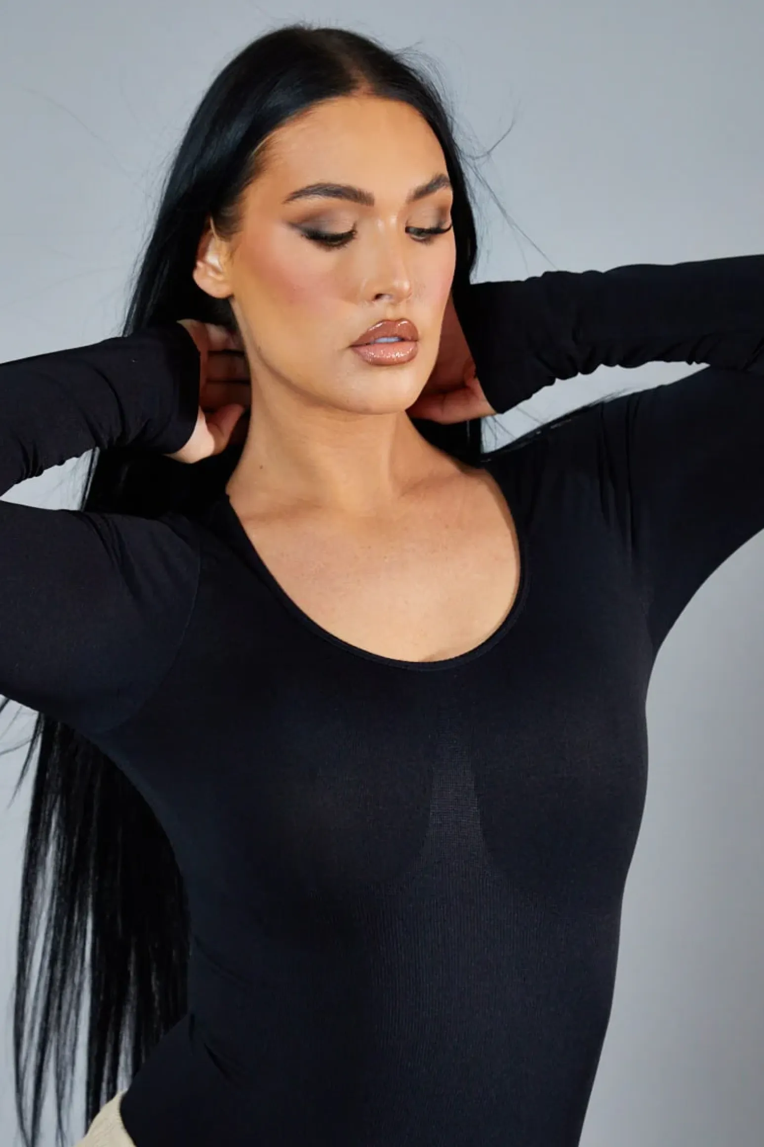 Rebellious Fashion Black Shapewear Long sleeve Bodysuit - Maha