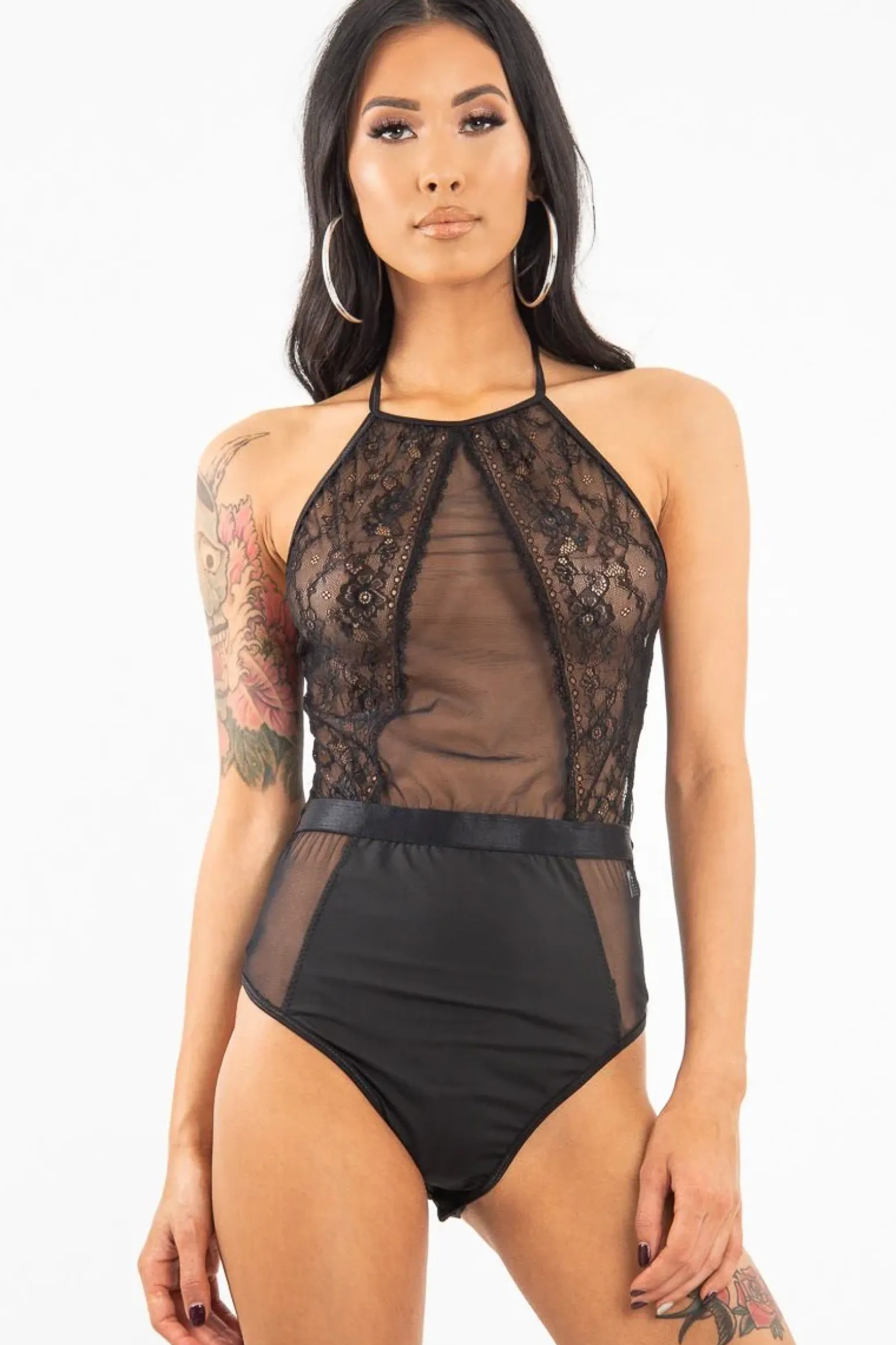Rebellious Fashion Black Sheer Lace High Neck Bodysuit - Joules