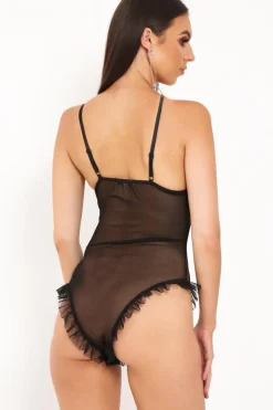 Rebellious Fashion Black Sheer Lace Ruffle Bodysuit - Mylei
