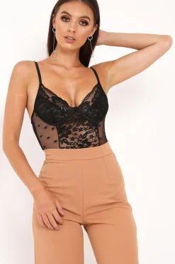 Rebellious Fashion Black Sheer Lace Ruffle Bodysuit - Mylei
