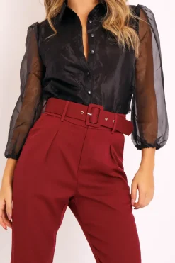 Rebellious Fashion Black Sheer Organza Sleeve Button Front Shirt - Ciena