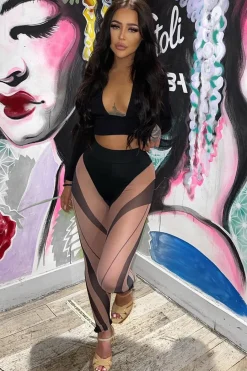 Rebellious Fashion Black Sheer Panel Mesh Leggings - Gwen