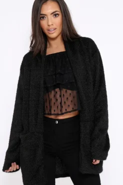 Rebellious Fashion Black Shimmery Cardigan - Nicky