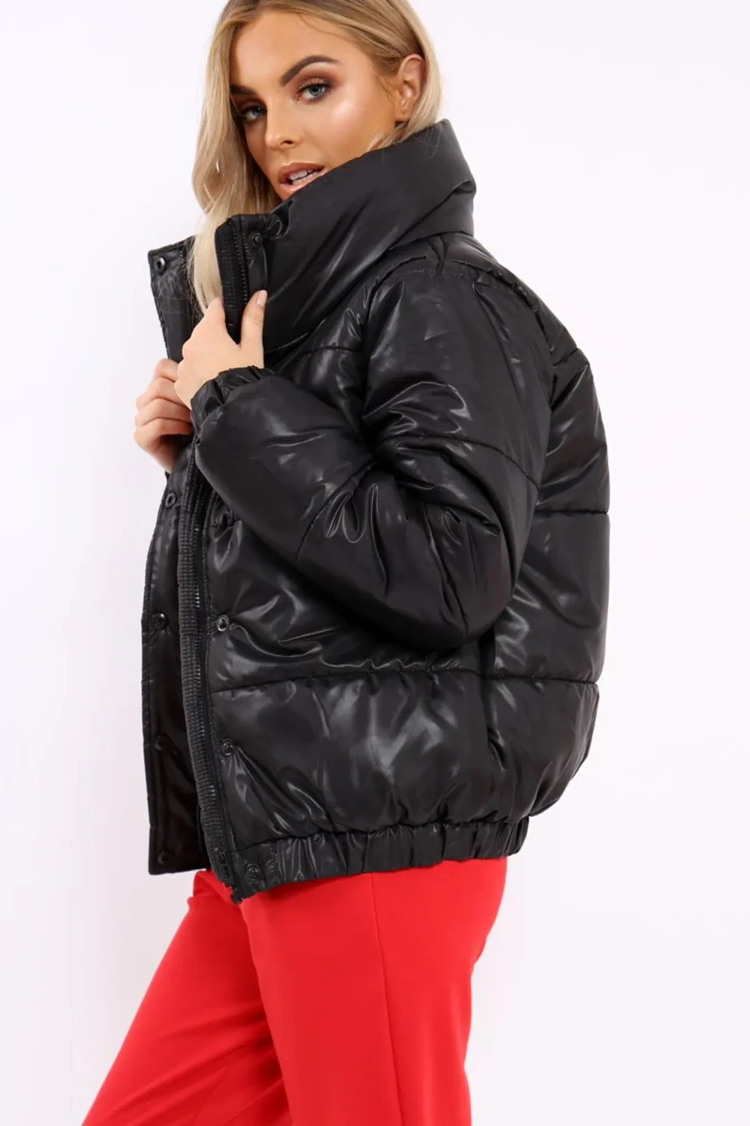 Rebellious Fashion Black Shiny Puffer Coat - Penny