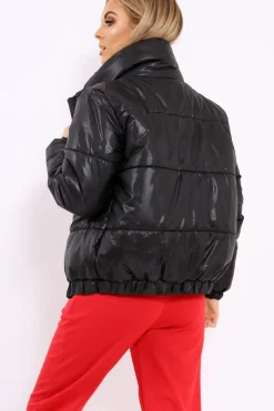 Rebellious Fashion Black Shiny Puffer Coat - Penny