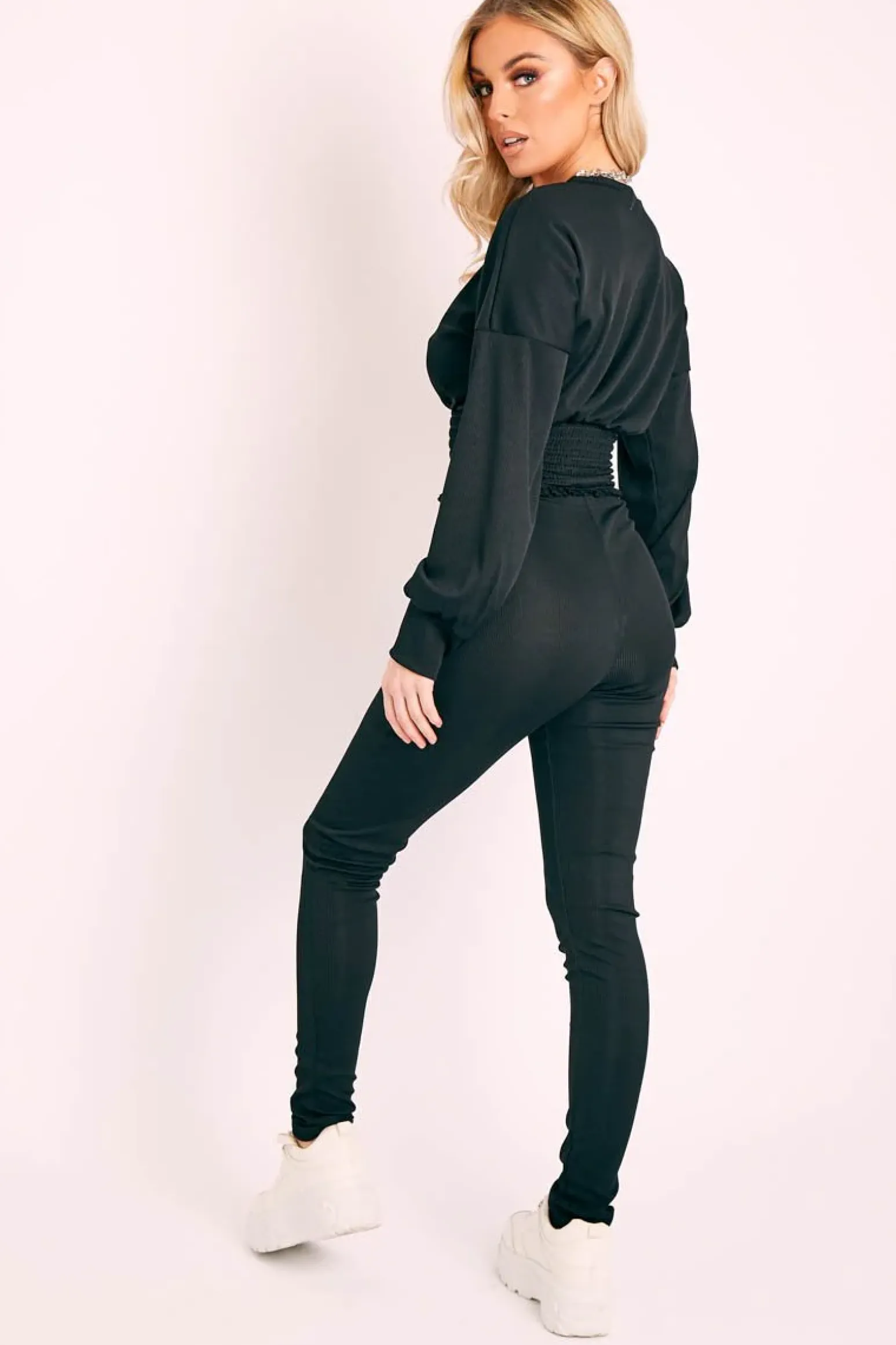 Rebellious Fashion Black Shirred Top and Leggings Loungewear Co-ord - Tynlie
