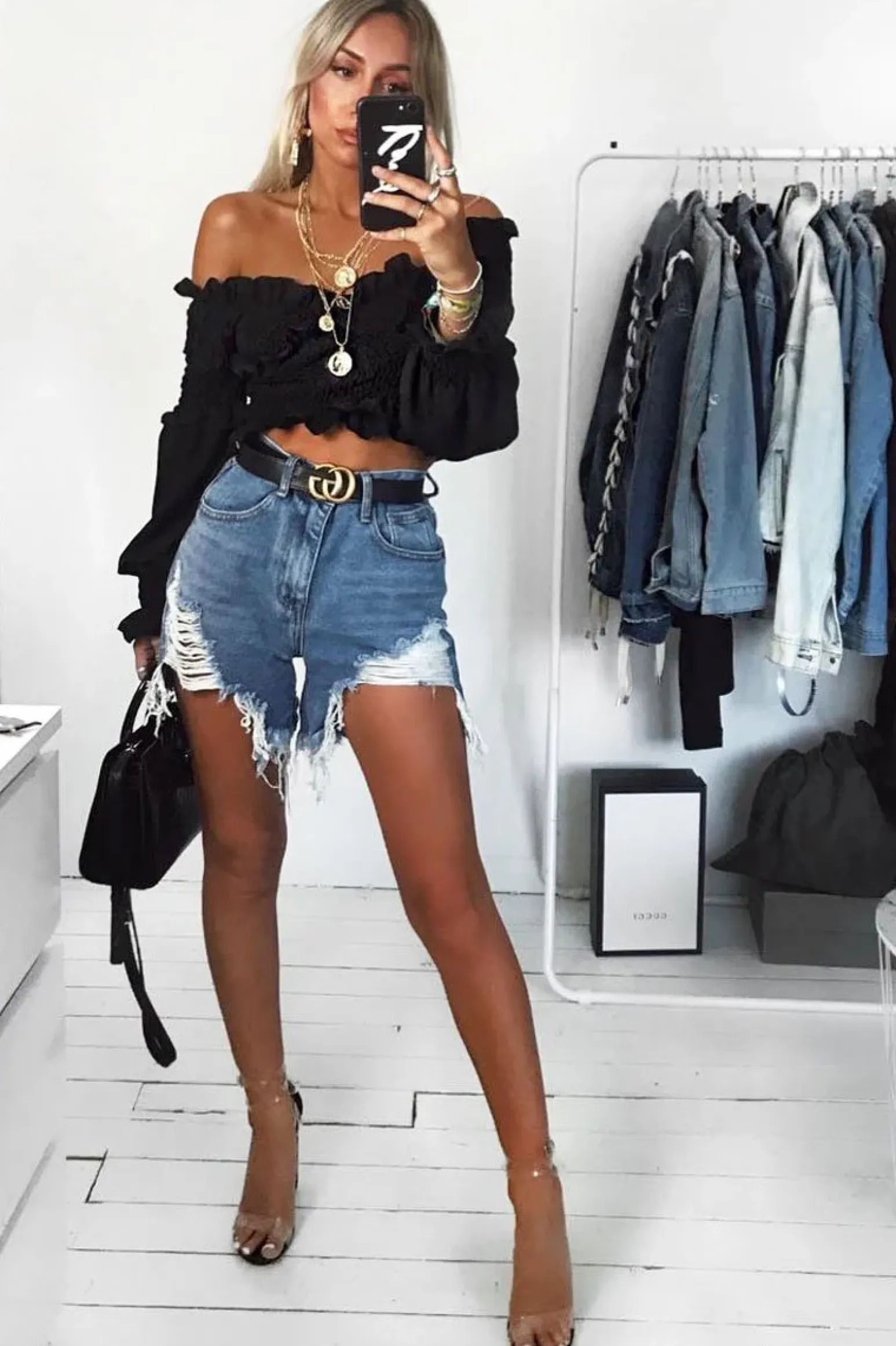 Rebellious Fashion Black Shirred Wrap Over Bardot Crop Top - Zuri