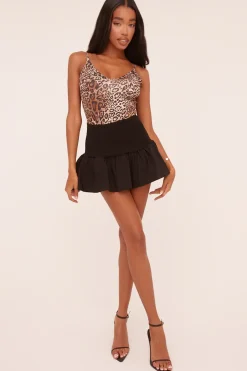 Rebellious Fashion Black Shirring Detail Puffball Mini Skirt - Gracen