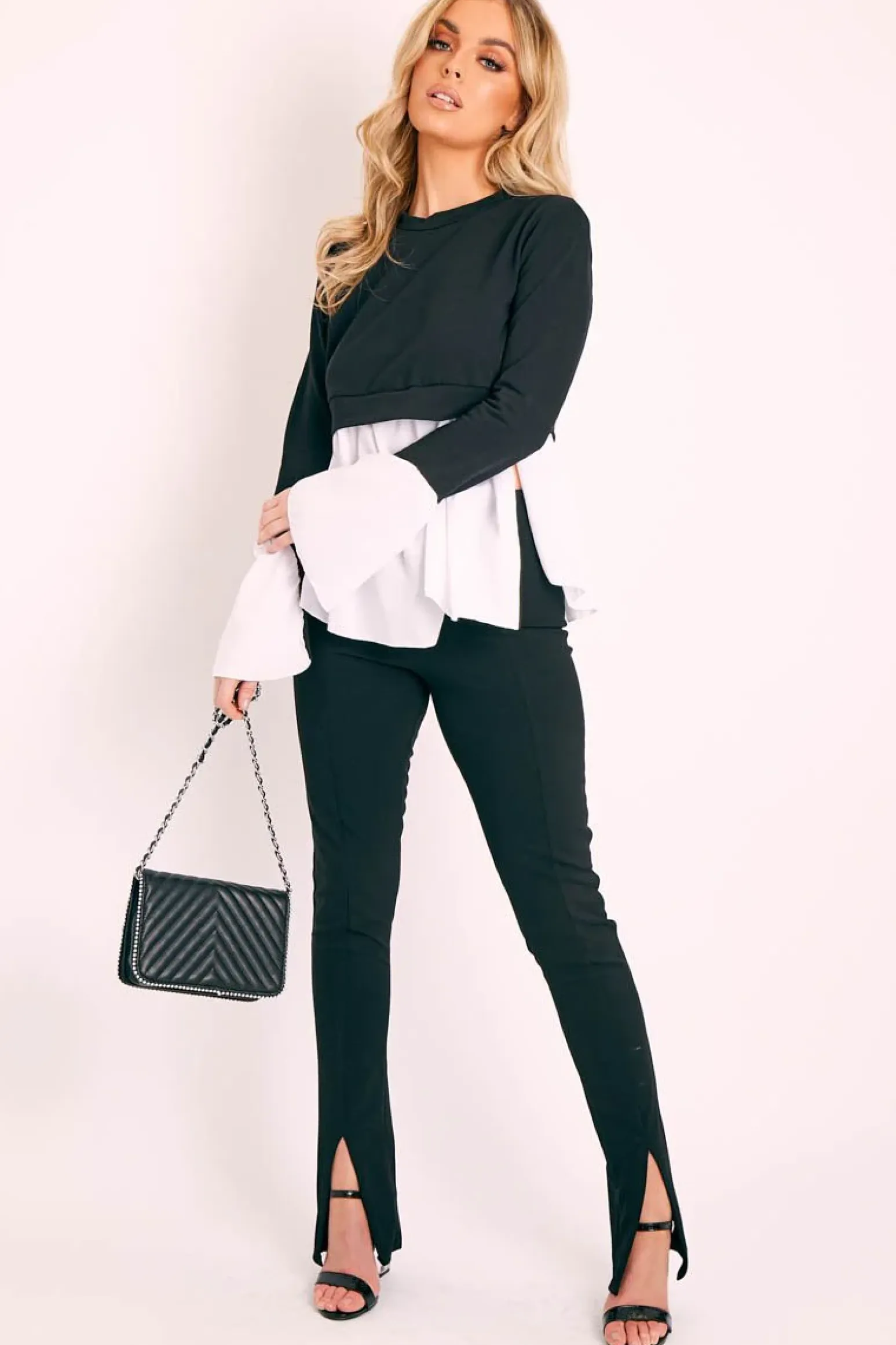 Rebellious Fashion Black Shirt Insert Crew Neck Jumper - Kamilla