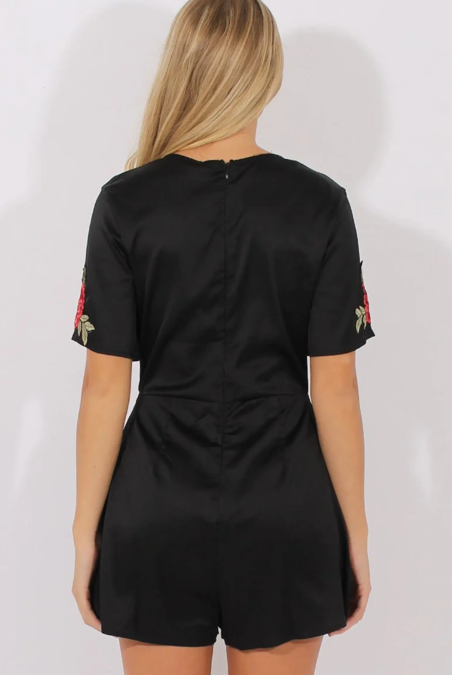 Rebellious Fashion Black Short Sleeved Embroidered Playsuit - Carmen