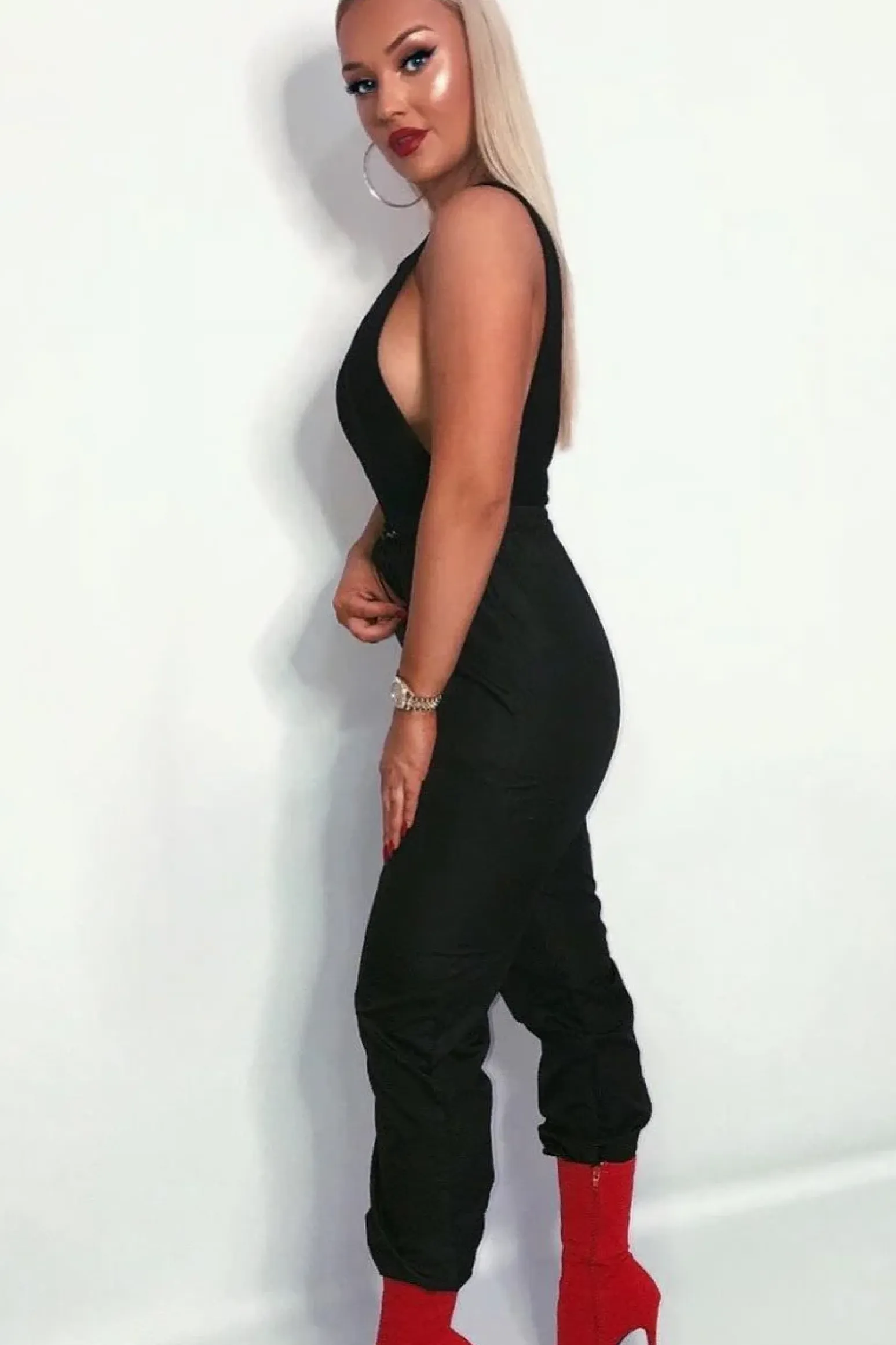 Rebellious Fashion Black Side Boob Bodysuit - Adrionna