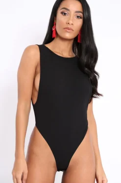 Rebellious Fashion Black Side Boob Bodysuit - Adrionna