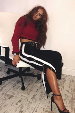 Rebellious Fashion Black Side Popper White Stripes Trousers - Sady