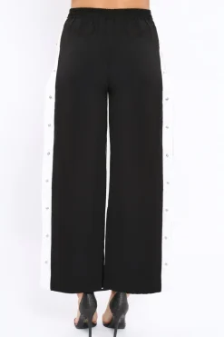 Rebellious Fashion Black Side Popper White Stripe Trousers - Nazneen