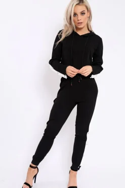 Rebellious Fashion Black Side Popper White Stripes Loungewear Set - Cadence