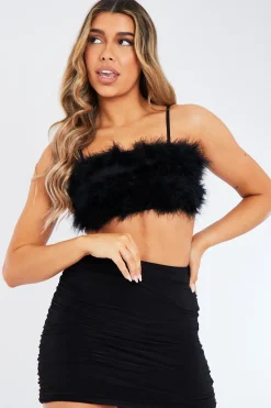 Rebellious Fashion Black Side Ruched Slinky Mini Skirt - Valencia