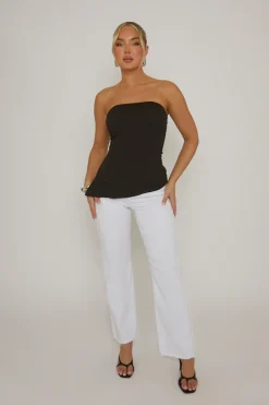Rebellious Fashion Black Side Split Asymmetric Bandeau Top - Enrica