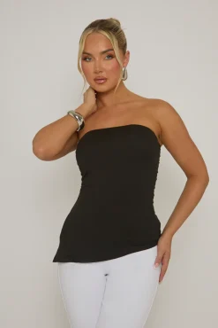 Rebellious Fashion Black Side Split Asymmetric Bandeau Top - Enrica