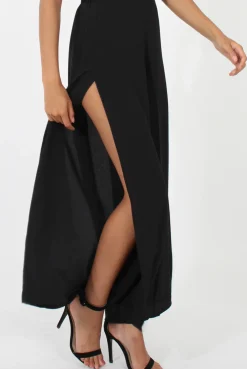 Rebellious Fashion Black Side Split Culottes - Aubrey