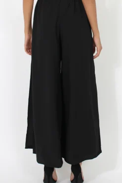 Rebellious Fashion Black Side Split Culottes - Aubrey