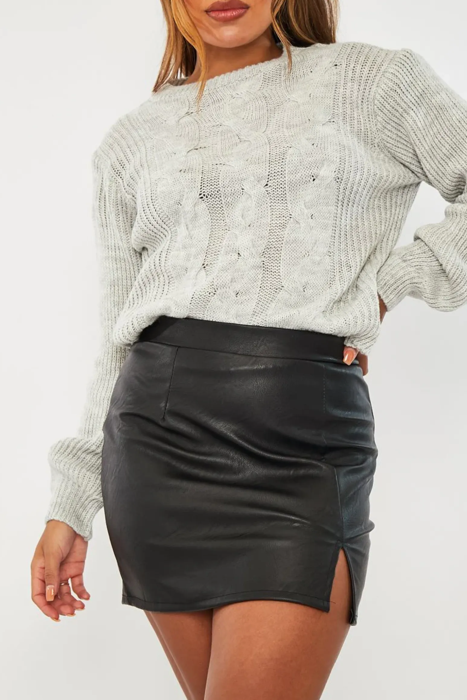 Rebellious Fashion Black Side Split Faux Leather Mini Skirt - Jossy