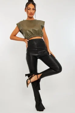 Rebellious Fashion Black Side Split Flared Skinny PU Trouser - Zylah
