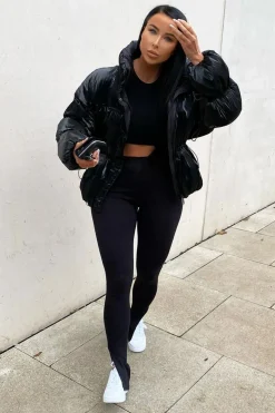 Rebellious Fashion Black Side Split Leggings - Oliviah