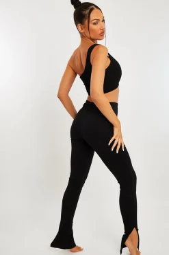 Rebellious Fashion Black Side Split Leggings - Oliviah
