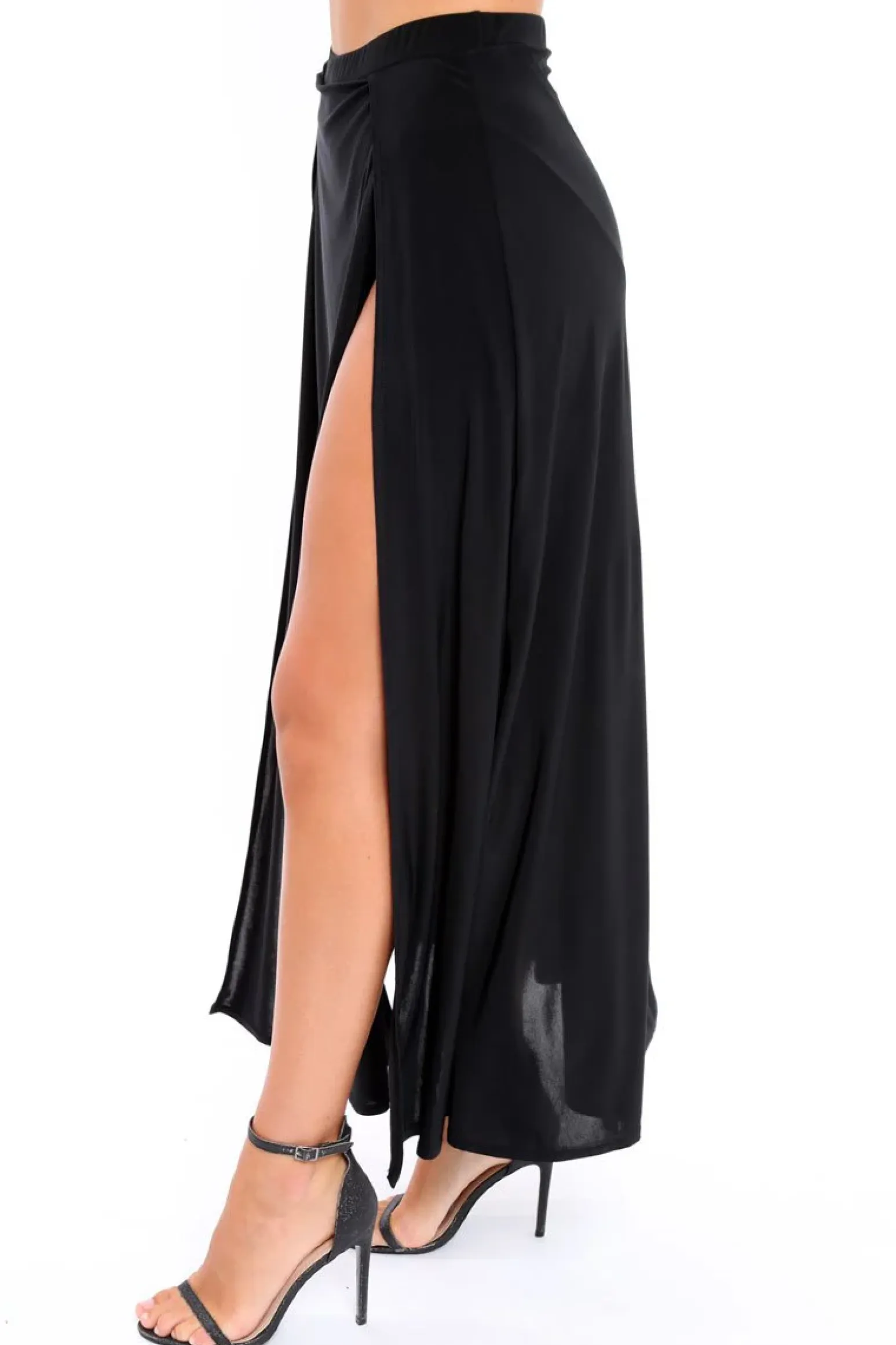 Rebellious Fashion Black Side Split Maxi Skirt - Gina