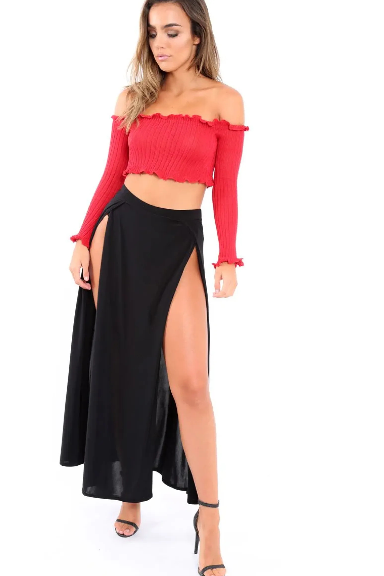 Rebellious Fashion Black Side Split Maxi Skirt - Gina