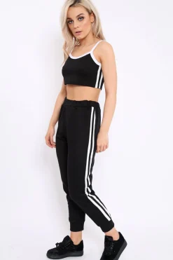 Rebellious Fashion Black Side Sportswear Stripe Loungewear Set - Tiffie