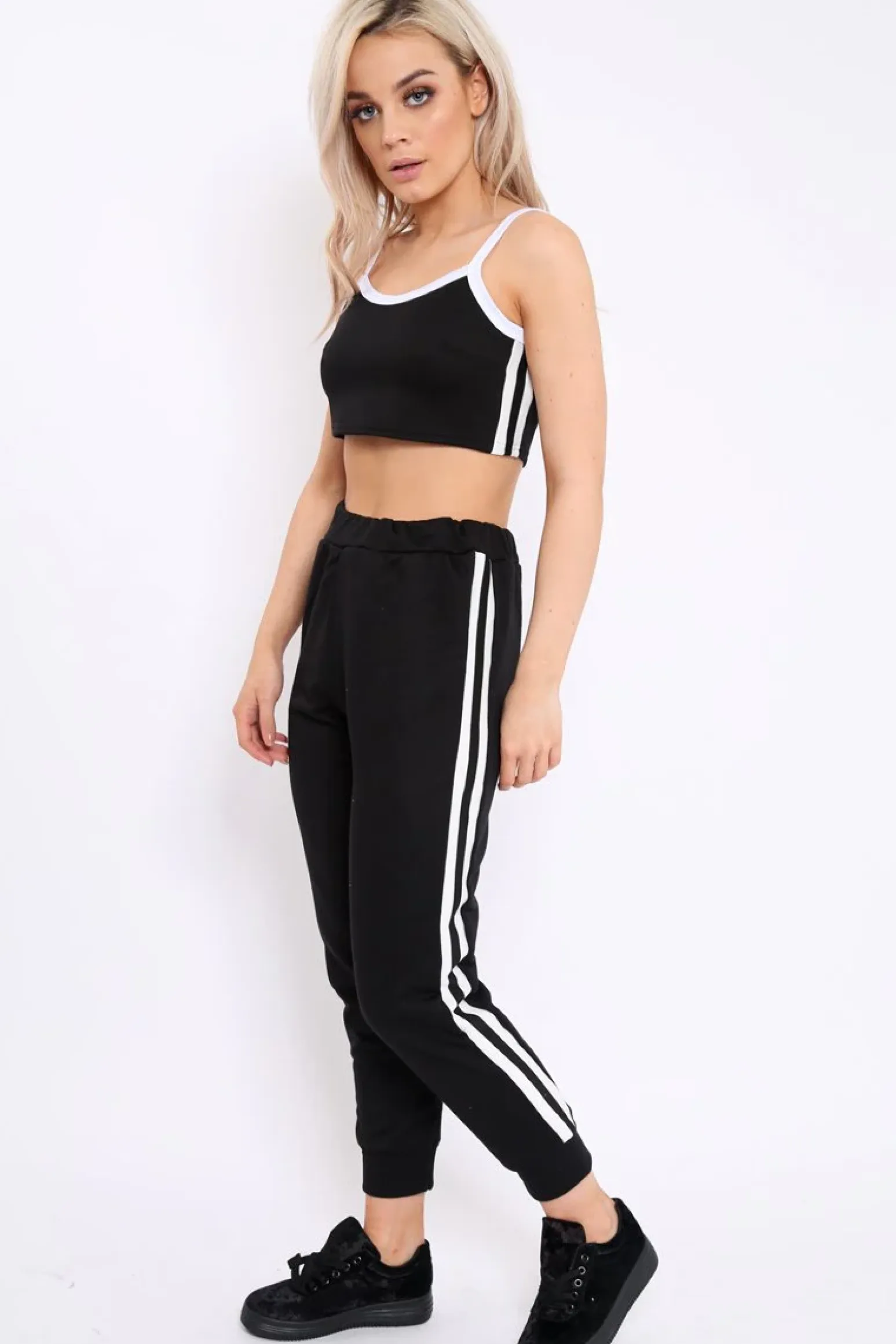 Rebellious Fashion Black Side Sportswear Stripe Loungewear Set - Tiffie