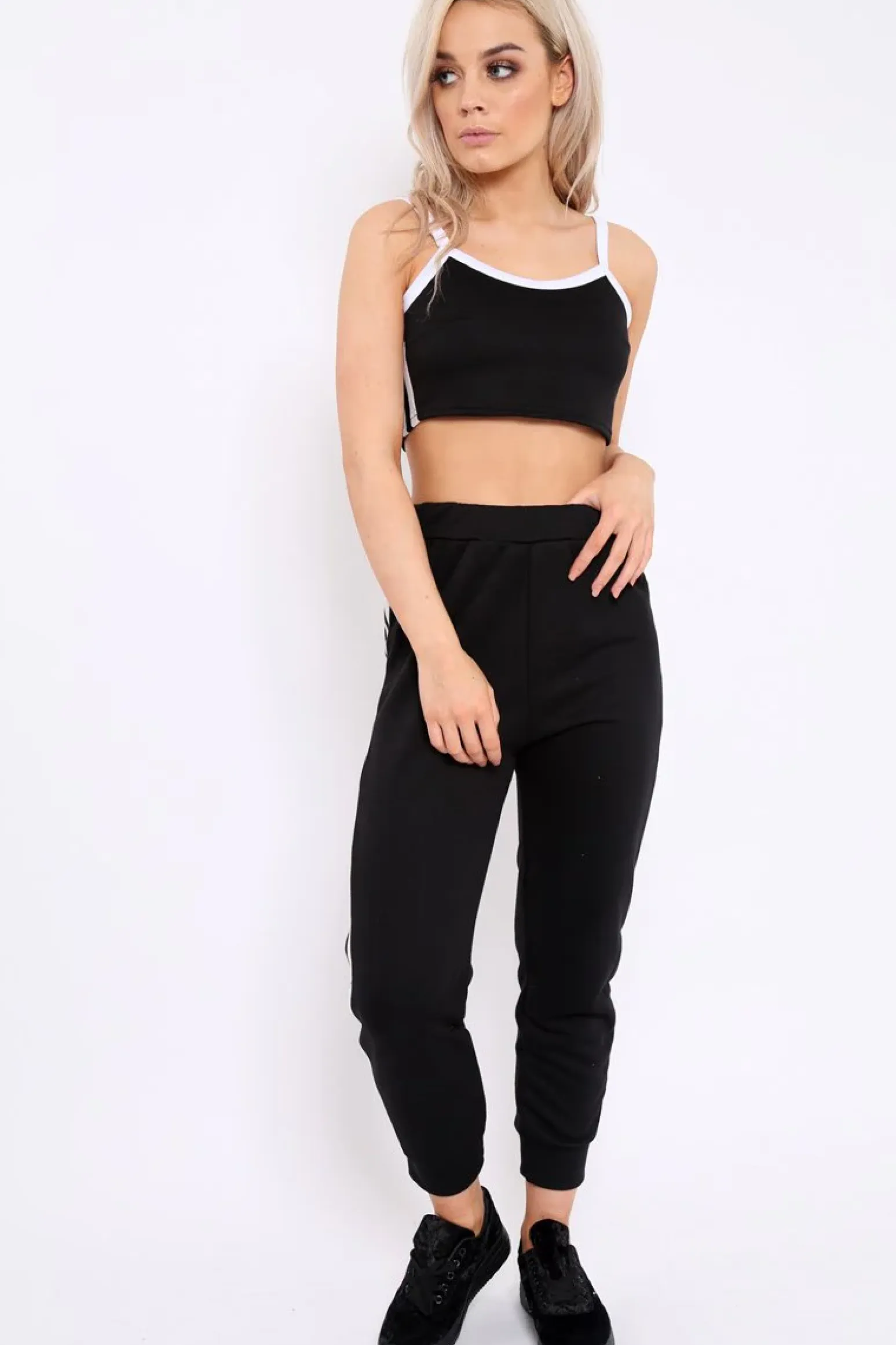 Rebellious Fashion Black Side Sportswear Stripe Loungewear Set - Tiffie