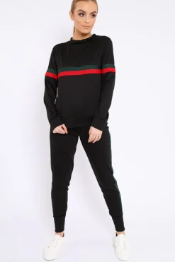 Rebellious Fashion Black Side Stripe Crew Neck Loungewear Set - Danyela