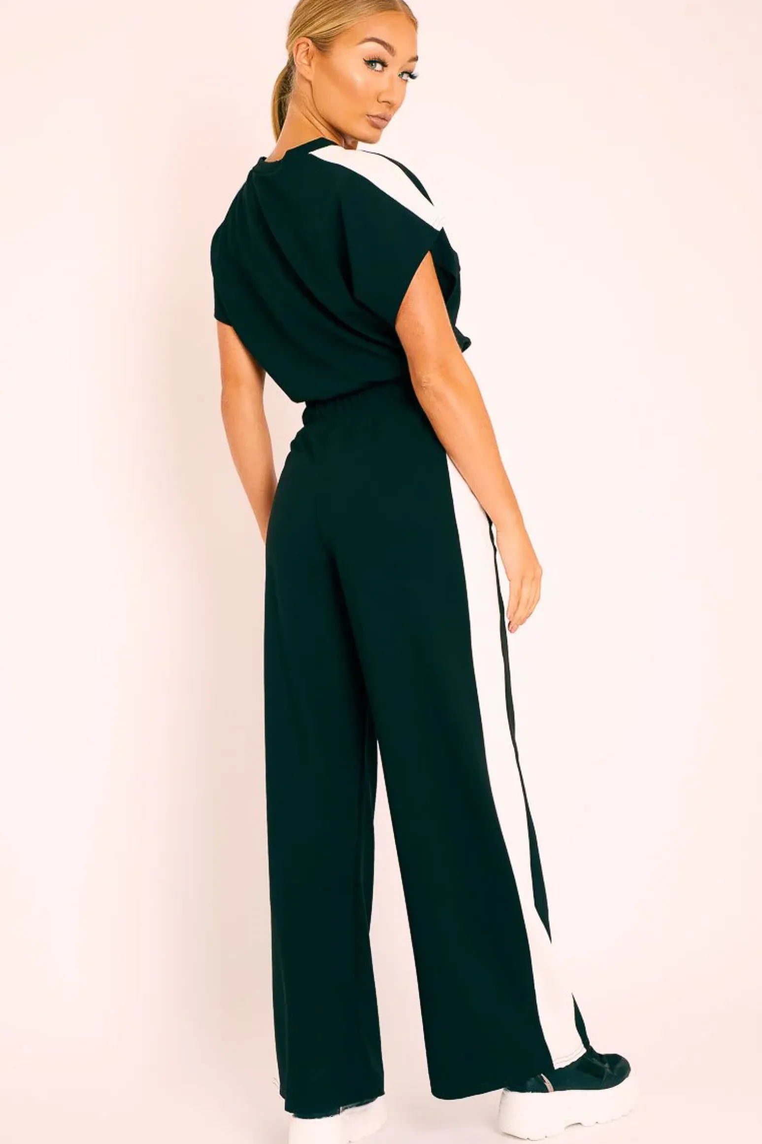 Rebellious Fashion Black Side Stripe Drawstring Top and Trousers Co-ord - Jadah