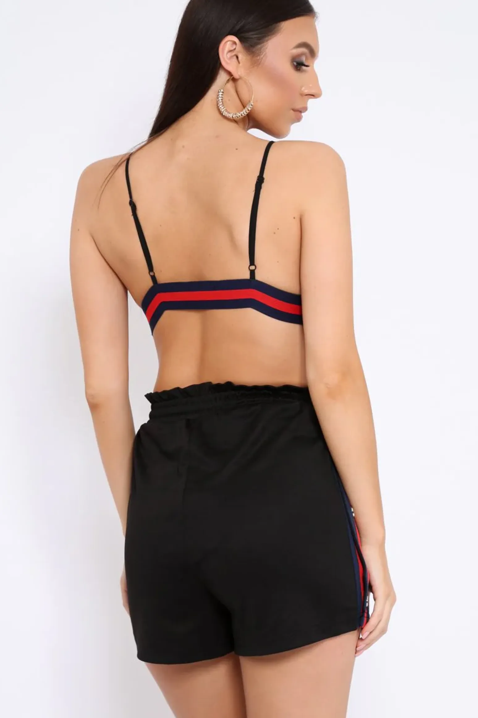 Rebellious Fashion Black Side Stripe Popper Shorts and Bralet Co-Ord - Tommie