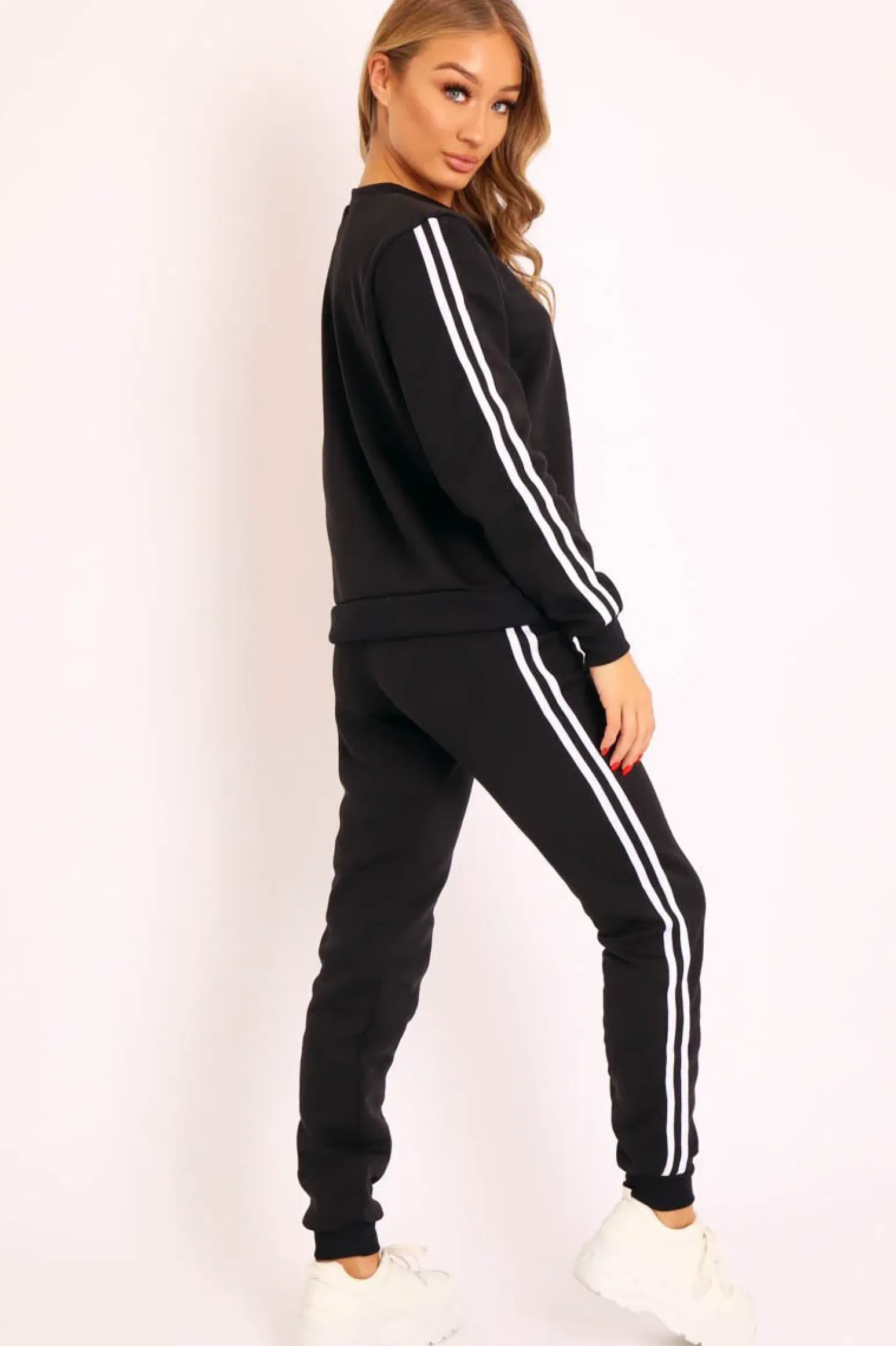 Rebellious Fashion Black Side Stripe Sweater and Joggers Tracksuit - Jilliana
