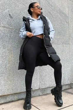 Rebellious Fashion Black Side Zip Long Sleeveless Puffer Coat - Priyah
