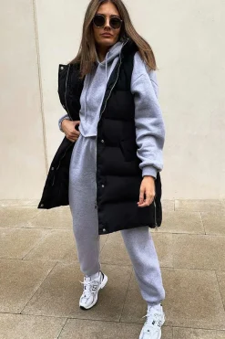 Rebellious Fashion Black Side Zip Long Sleeveless Puffer Coat - Priyah