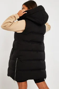 Rebellious Fashion Black Side Zip Long Sleeveless Puffer Coat - Priyah