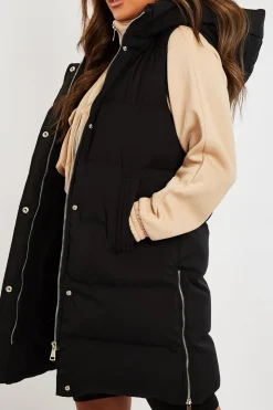 Rebellious Fashion Black Side Zip Long Sleeveless Puffer Coat - Priyah