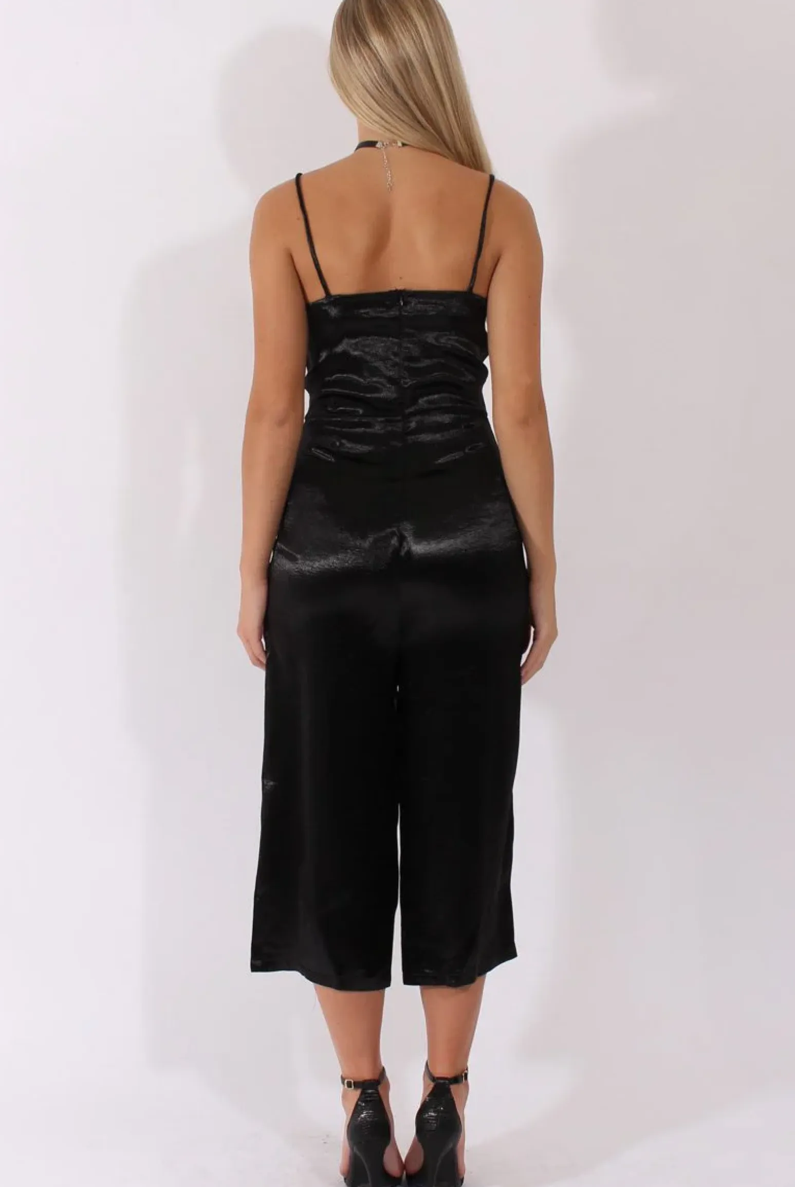Rebellious Fashion Black Silky Culotte Jumpsuit - Berry