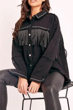 Rebellious Fashion Black Silver Stud Western Style Shirt - Idelle