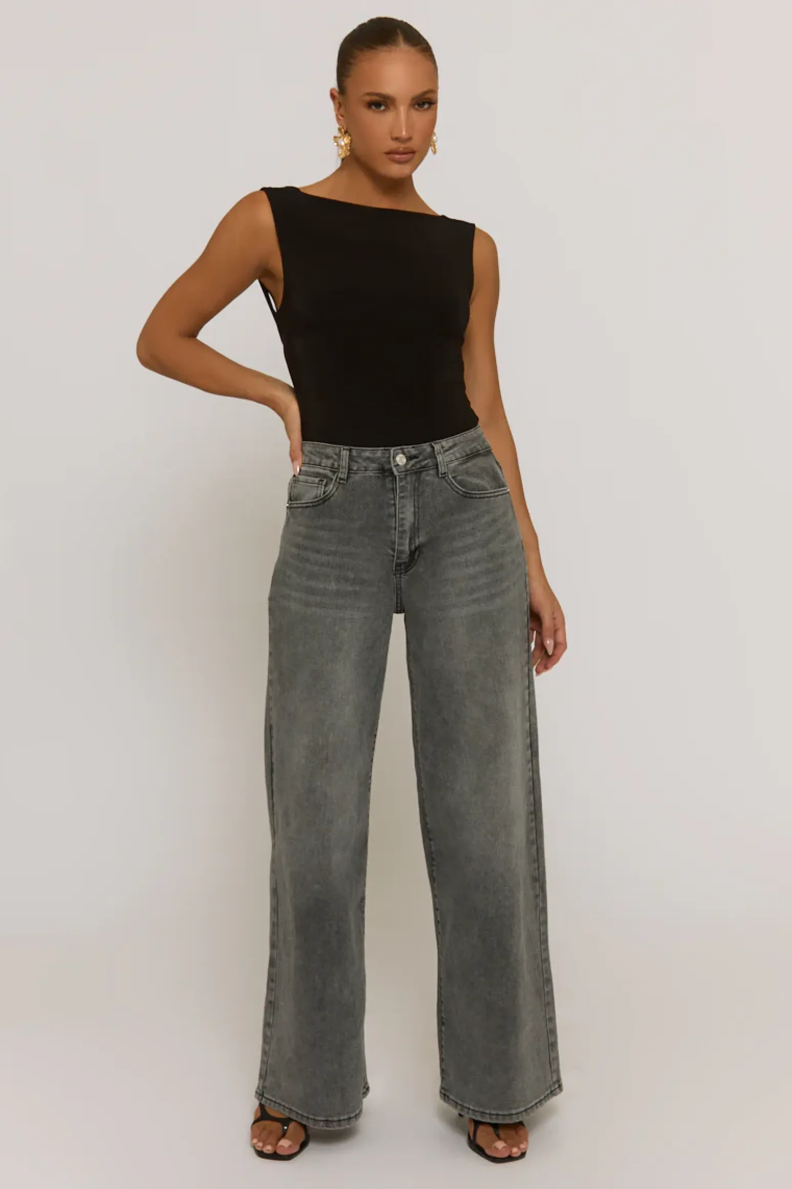 Rebellious Fashion Black Slash Neck Open Back Bodysuit - Aliona